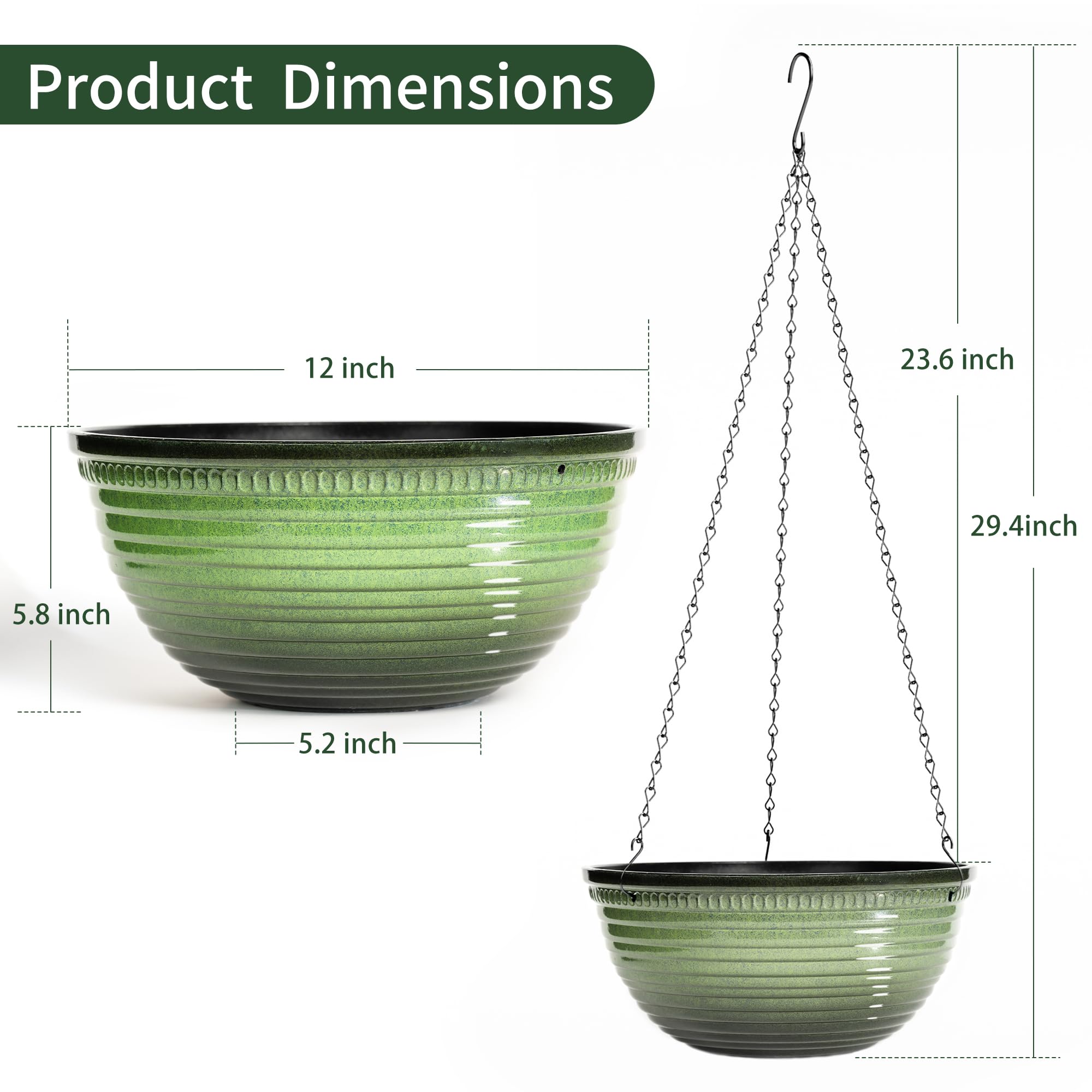 Vanslogreen 12 Inch Hanging Planter with chain and hook