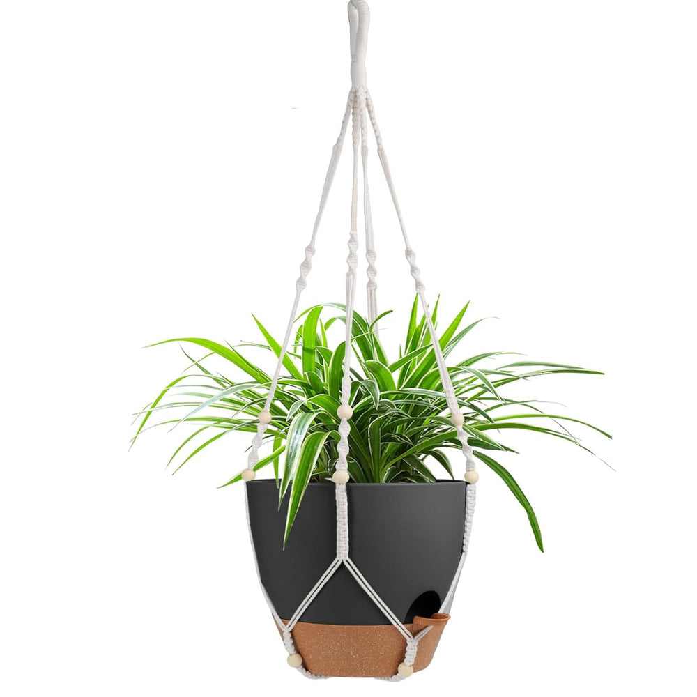 Vanslogreen 41.5 Inch Macrame Plant Hanger with 12 Inch Flower Pot front view