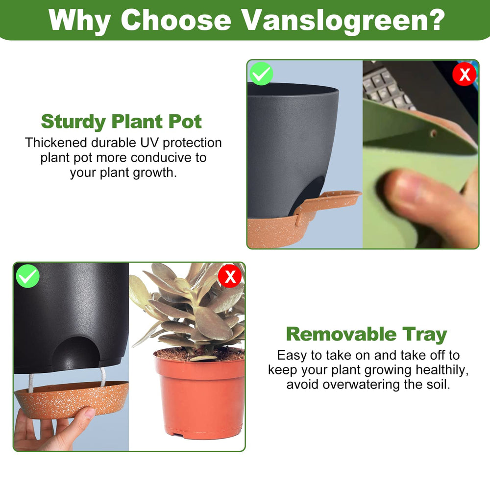 Vanslogreen 6.5-inch self watering planter in black