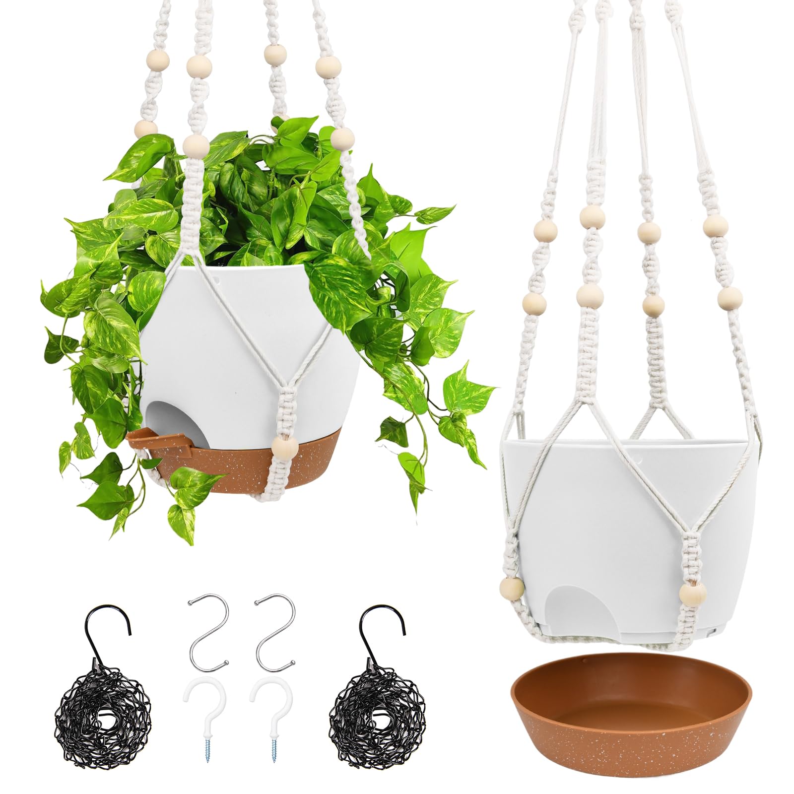 Vanslogreen 6'' hanging planter with white and black design front view