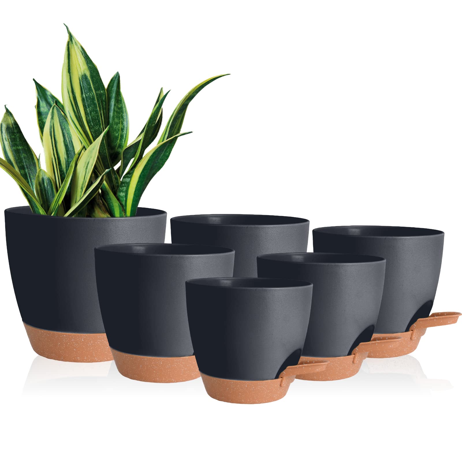 Vanslogreen 8-inch self watering planter in black