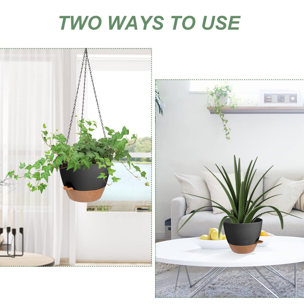 Vanslogreen black hanging planter with plants inside