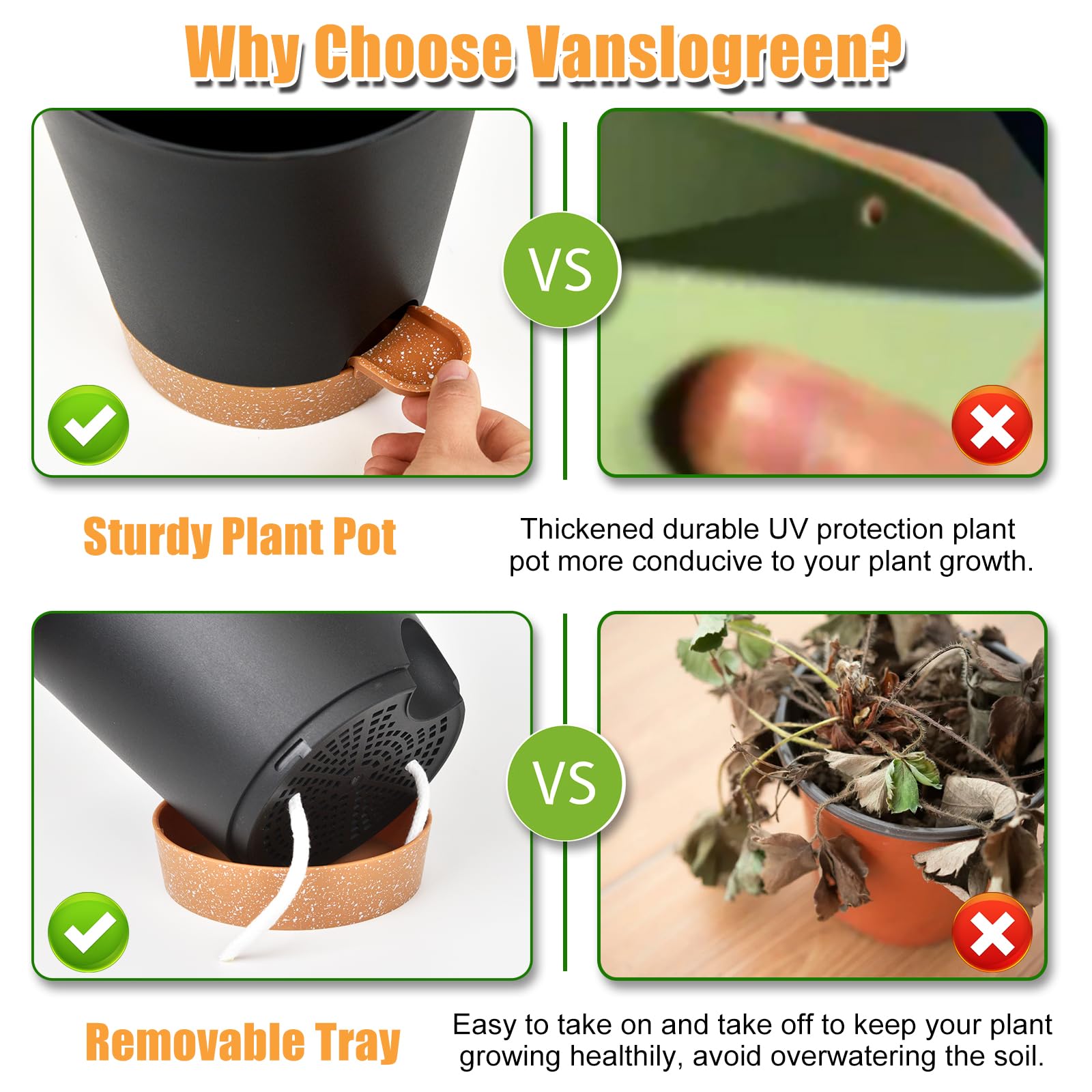 Vanslogreen black planter set showing different sizes