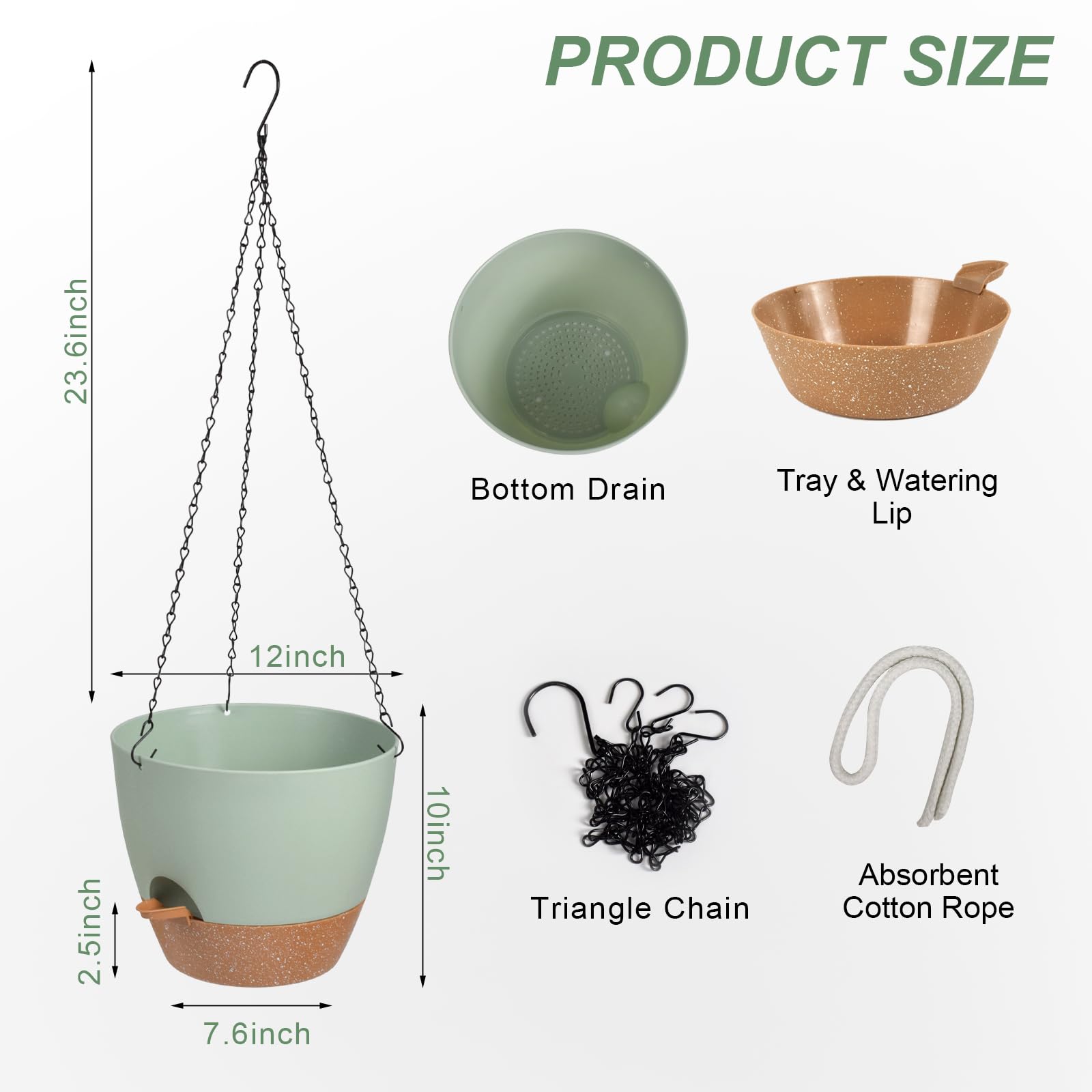 Vanslogreen hanging planter with removable tray and cotton rope