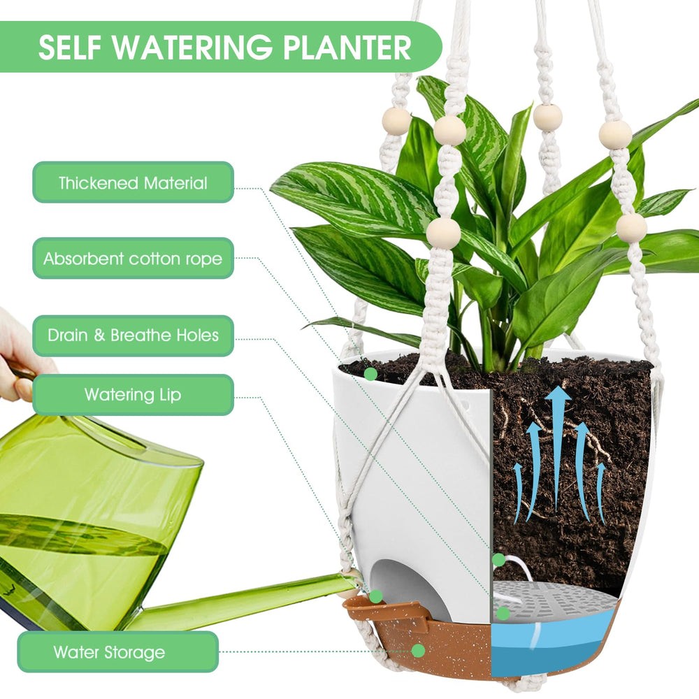 Vanslogreen hanging planter with rust-resistant chain and macrame hanger