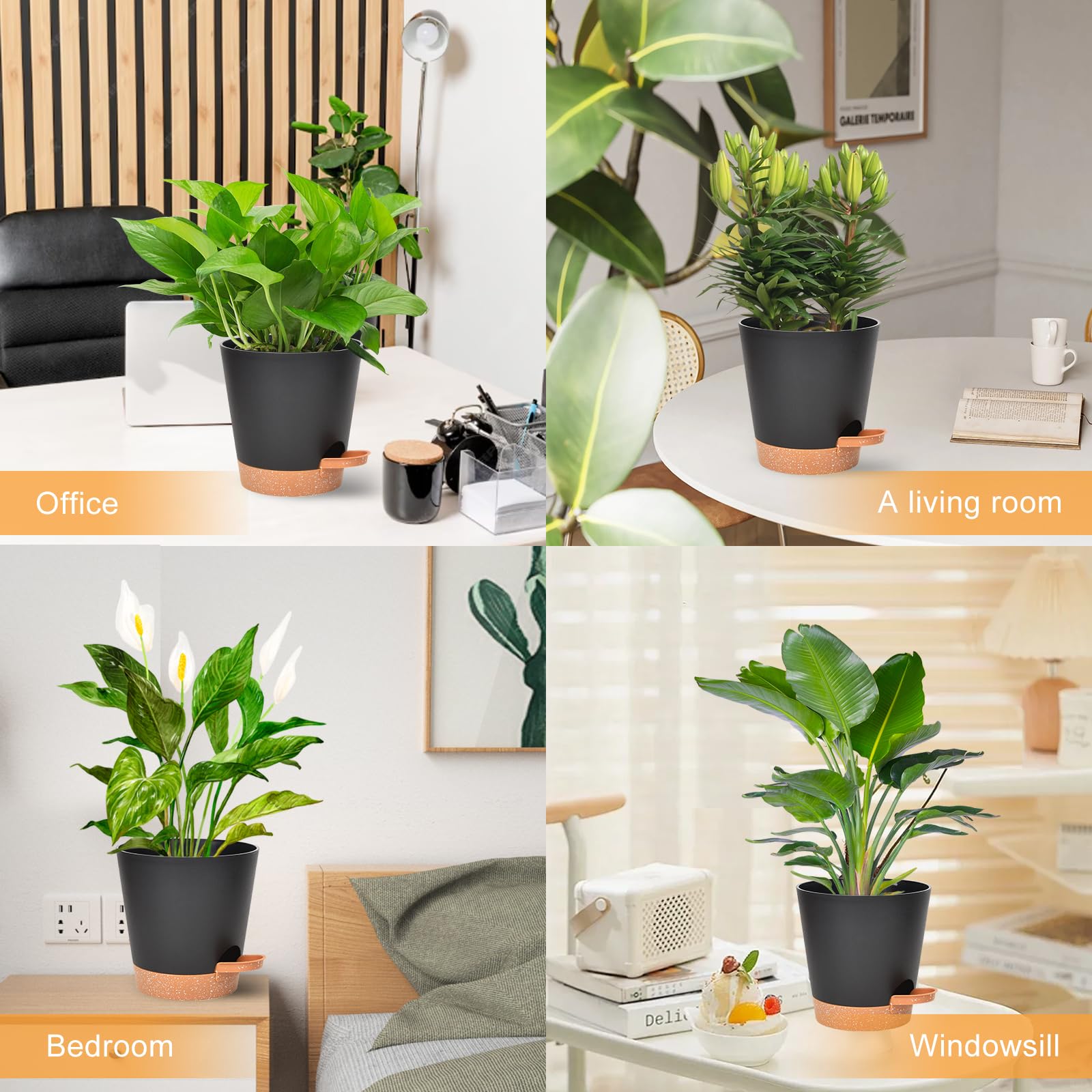 Vanslogreen planters arranged in a garden setting