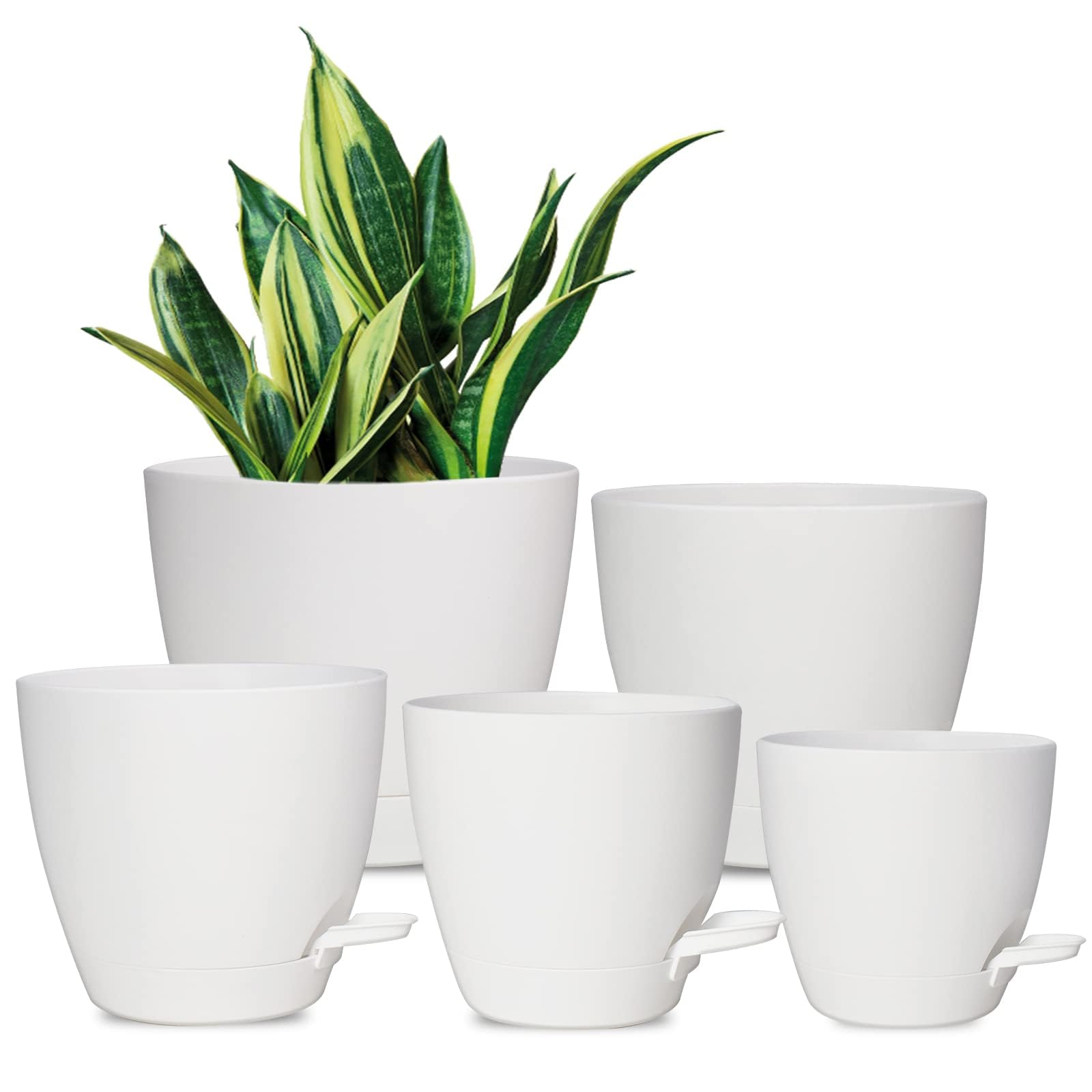Vanslogreen self watering pots set in matte white, various sizes