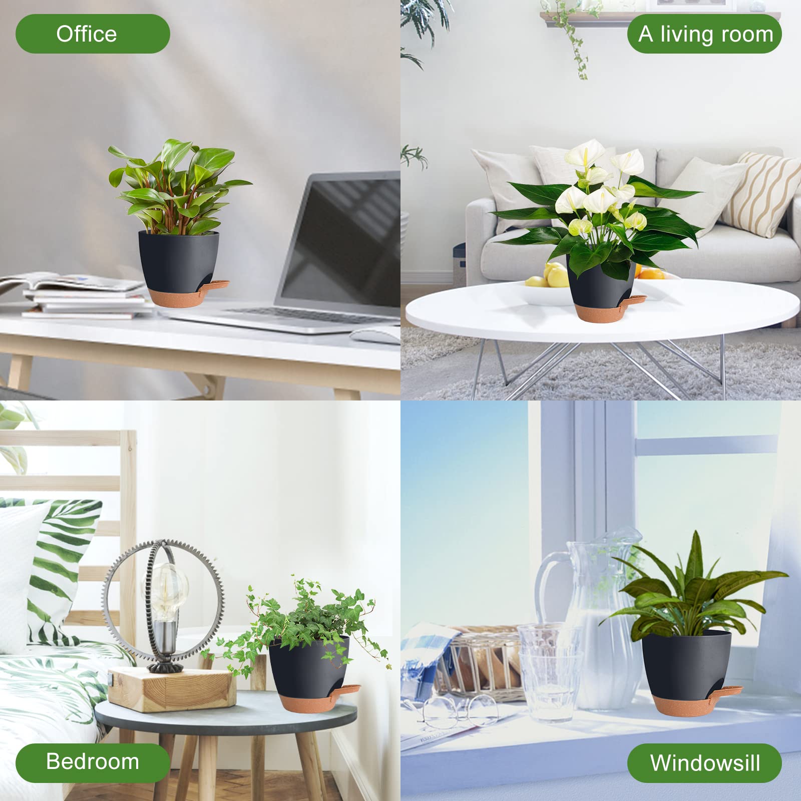 Vanslogreen self watering pots set of 5 in black