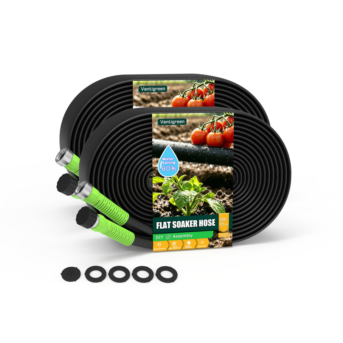 Vantigreen Flat Soaker Hose 100FT, two 50FT sections
