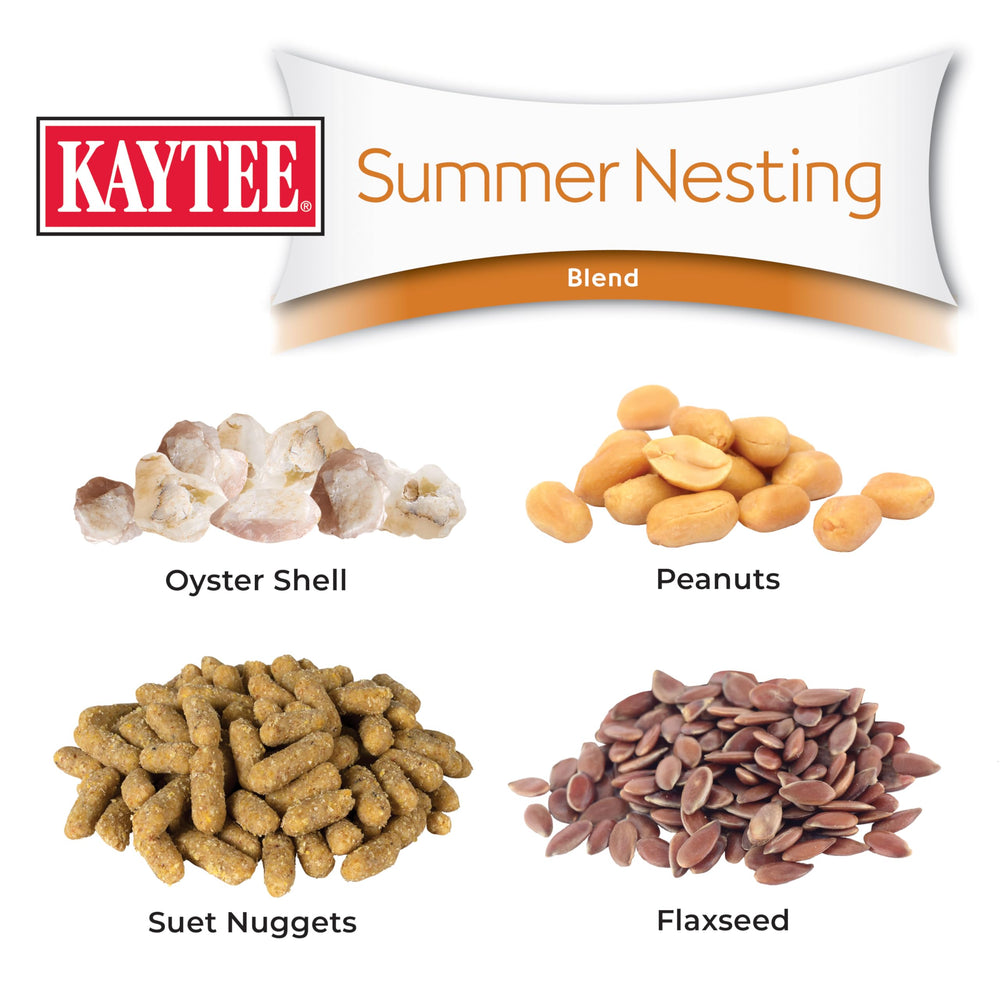 Variety of birds attracted to Kaytee Summer Nesting Seed Blend