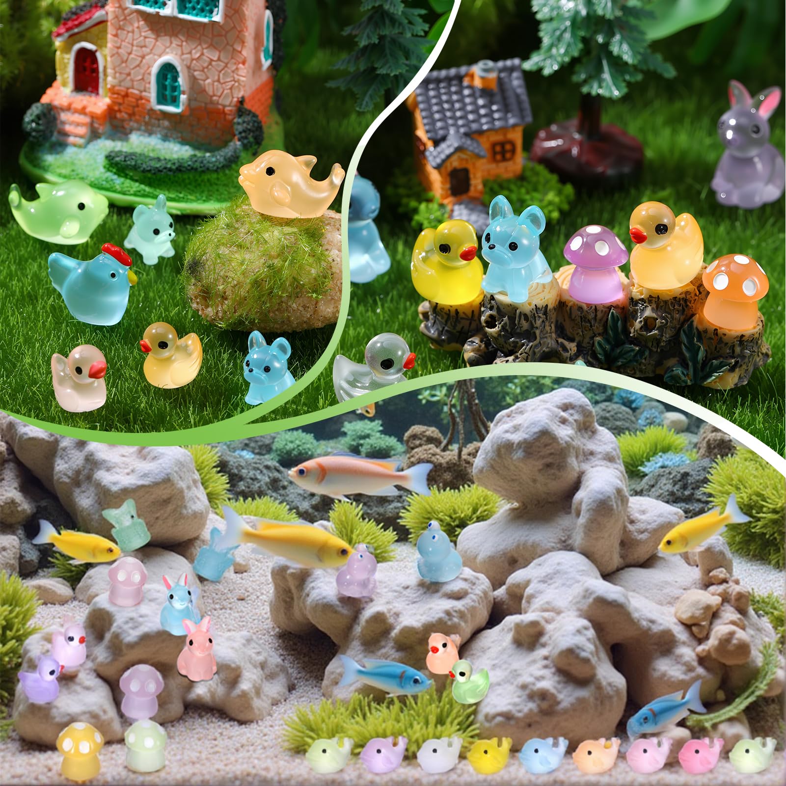 Variety of tiny resin animals including puppies and chickens