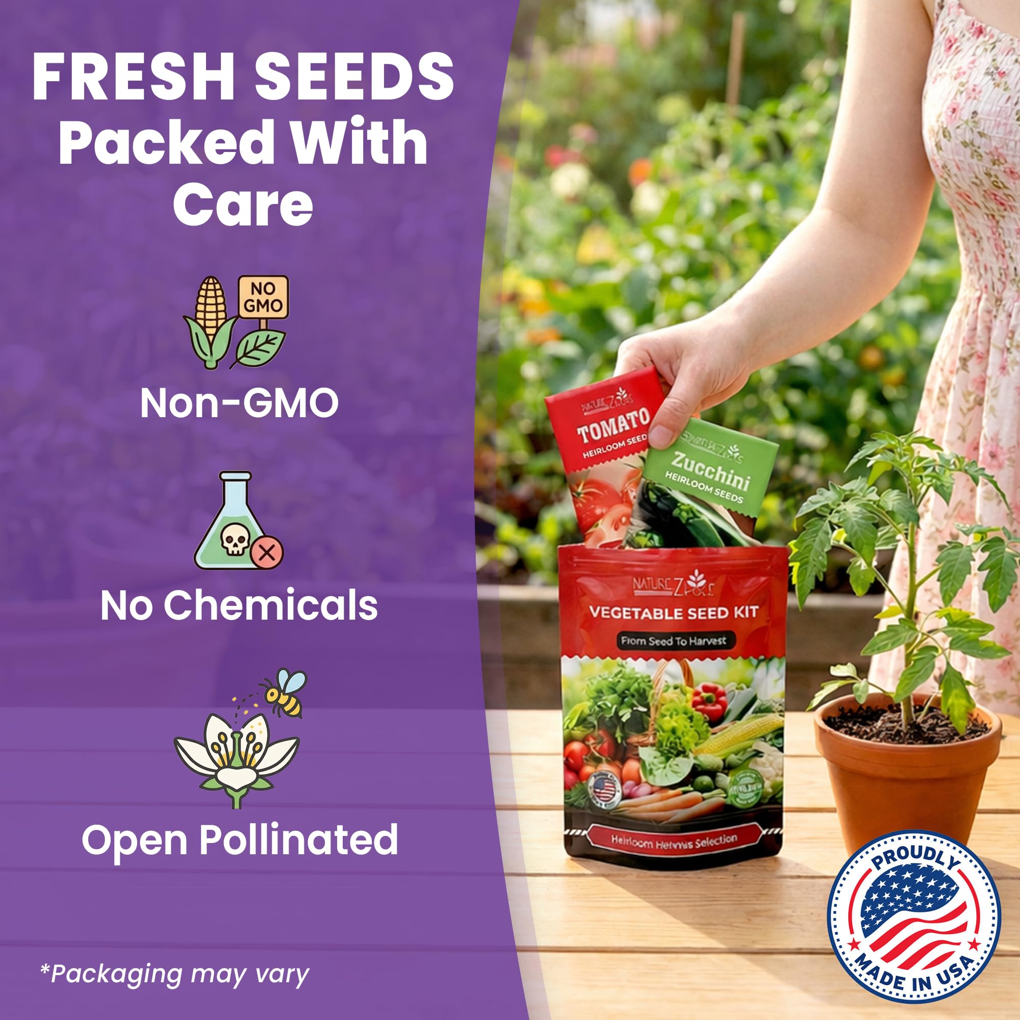 Variety of vegetable seeds included in NatureZ Edge pack
