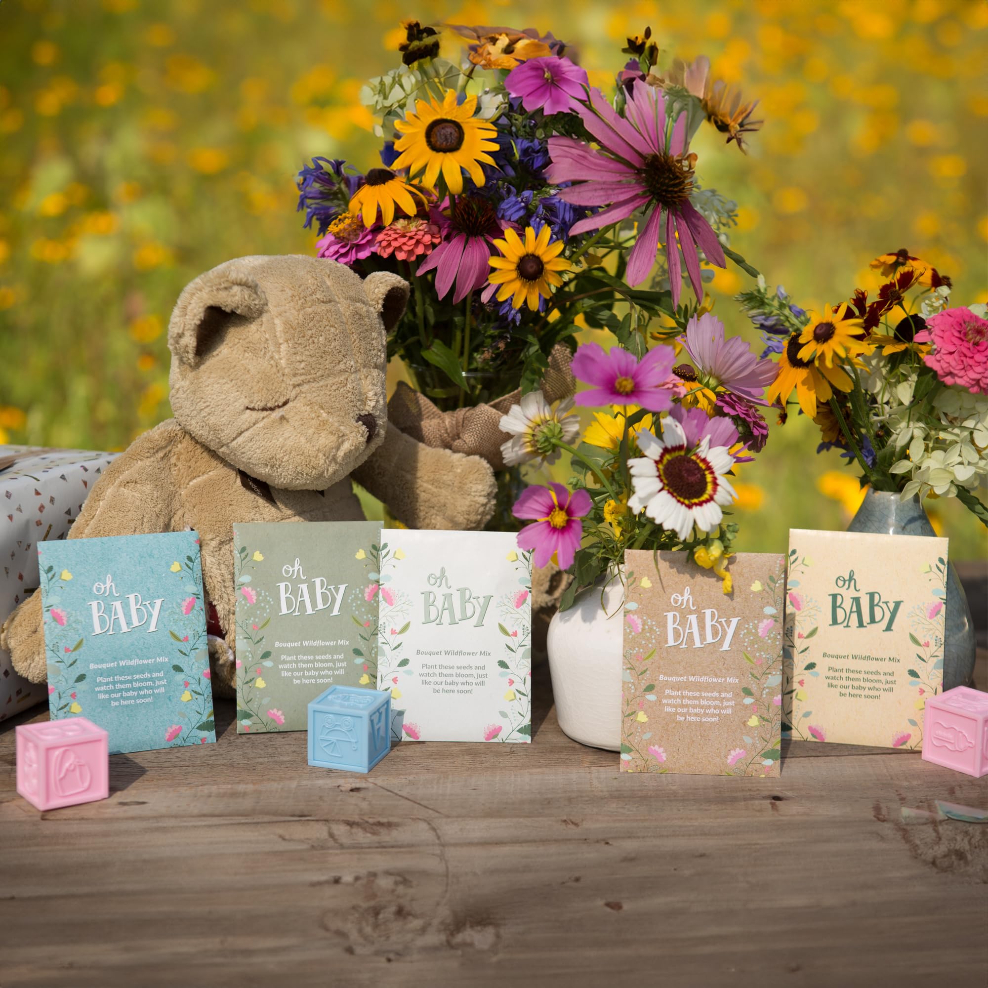 Variety of wildflowers blooming from planted seeds