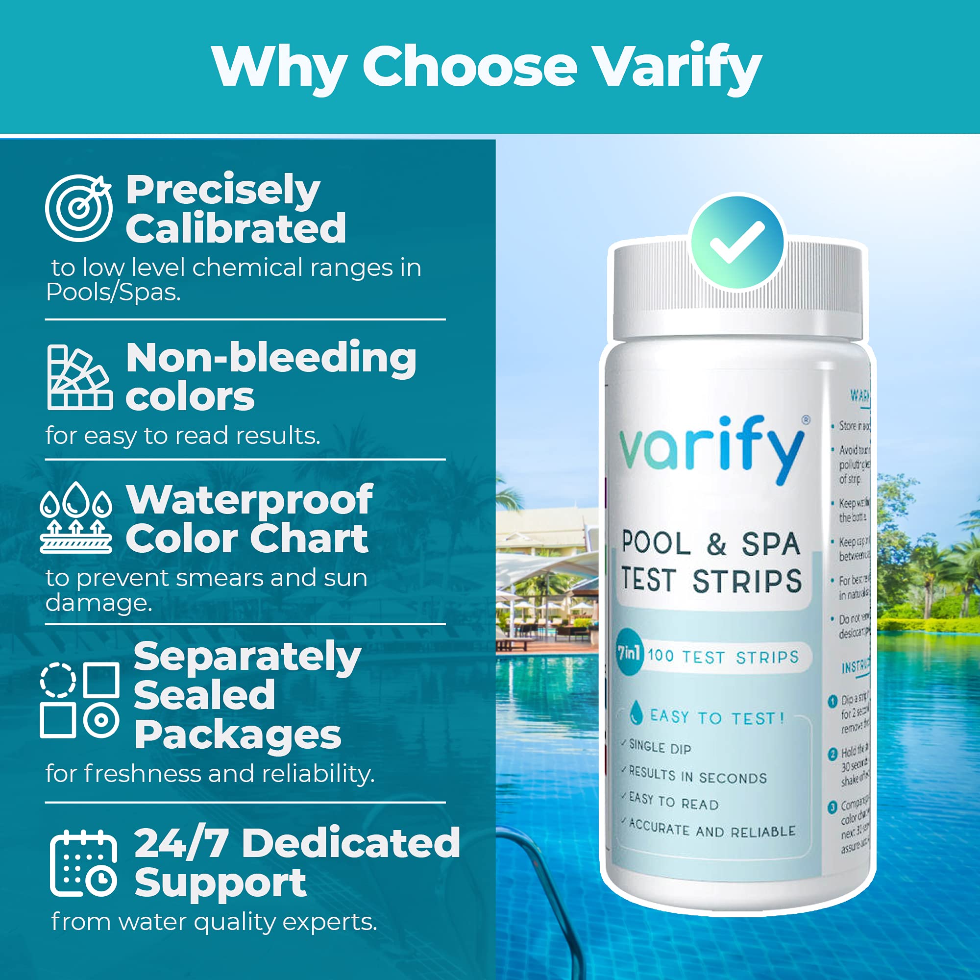 VARIFY Pool Test Strips 100 count packaging