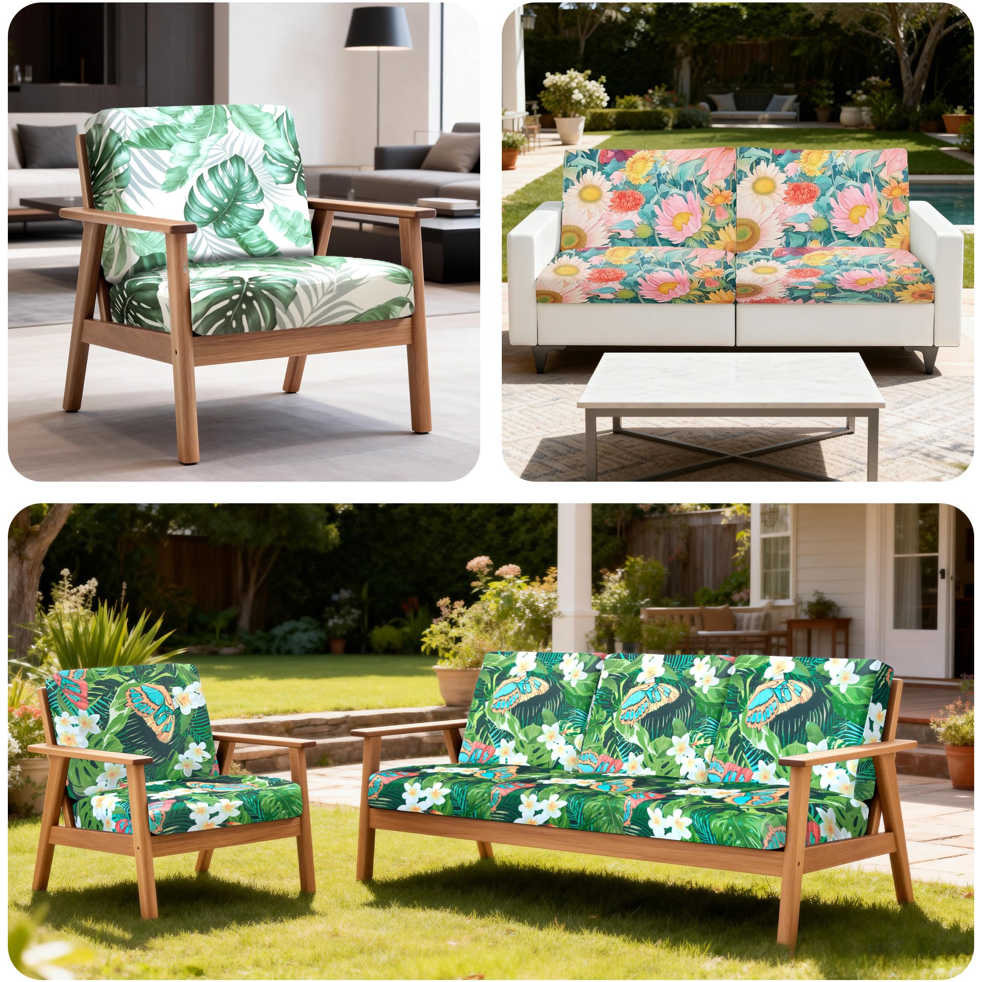 Various colours of BIETYONE outdoor cushion covers displayed
