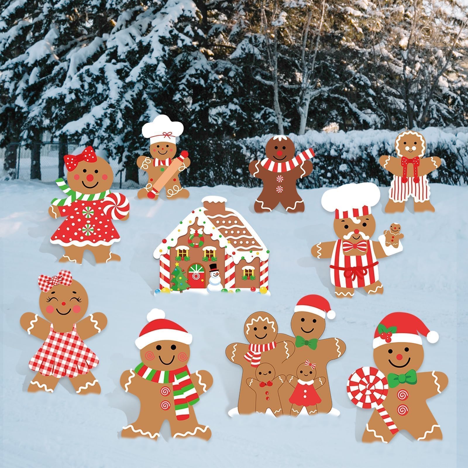Various gingerbread signs arranged for a holiday celebration