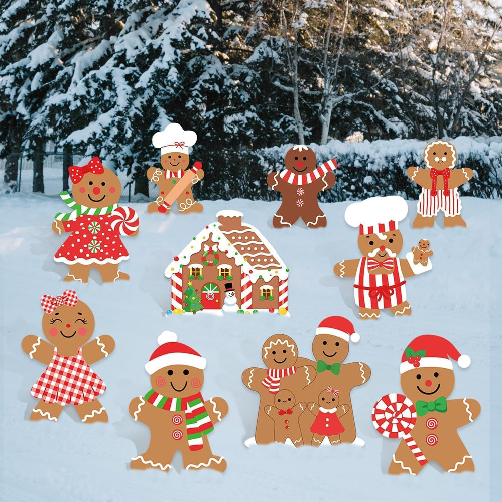 Various gingerbread signs arranged for a holiday celebration