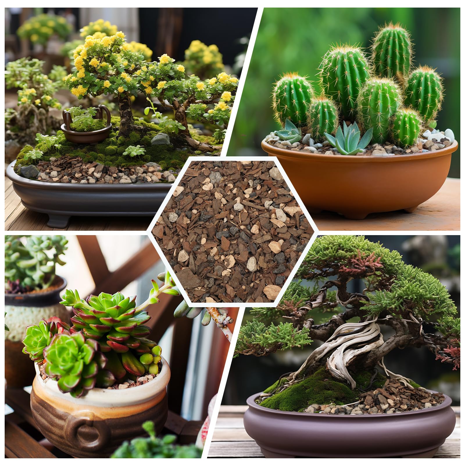 Various ingredients in Omitgoter Bonsai Soil Mix