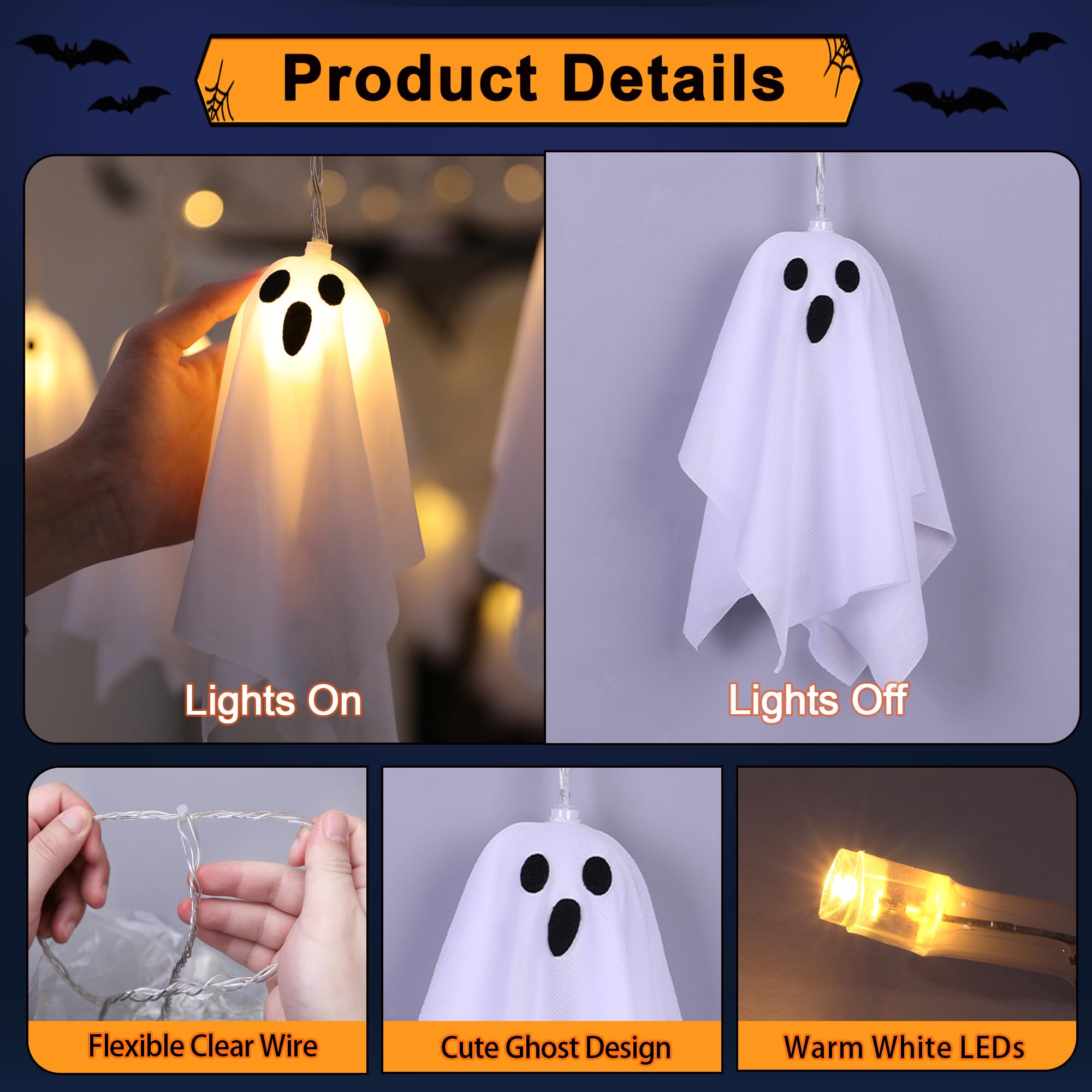Various modes of REGTEB Halloween ghost lights showcased