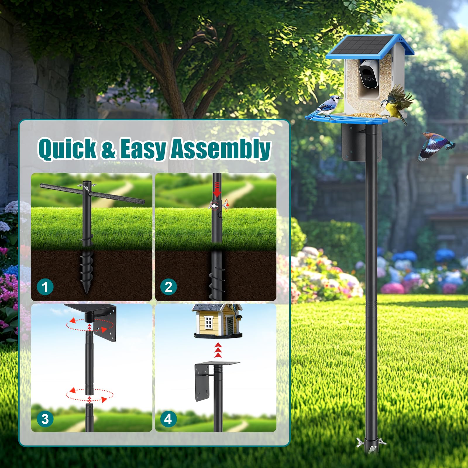 various setups of cogardenshower bird feeder pole in backyard