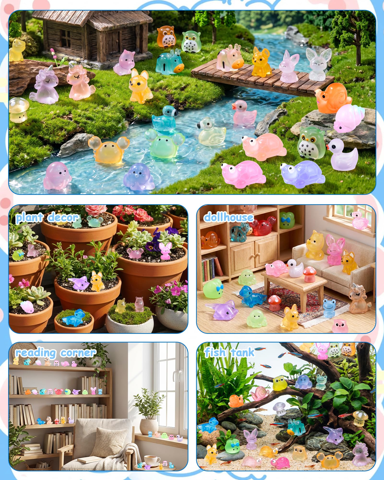 Various styles of FIVEIZERO Mini Resin Animals laid out for display