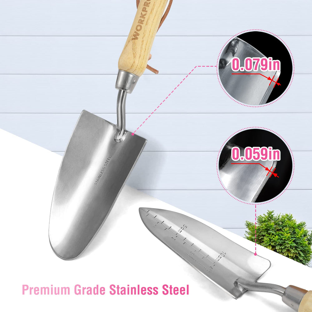 Various tools included in the WORKPRO pink garden tool set