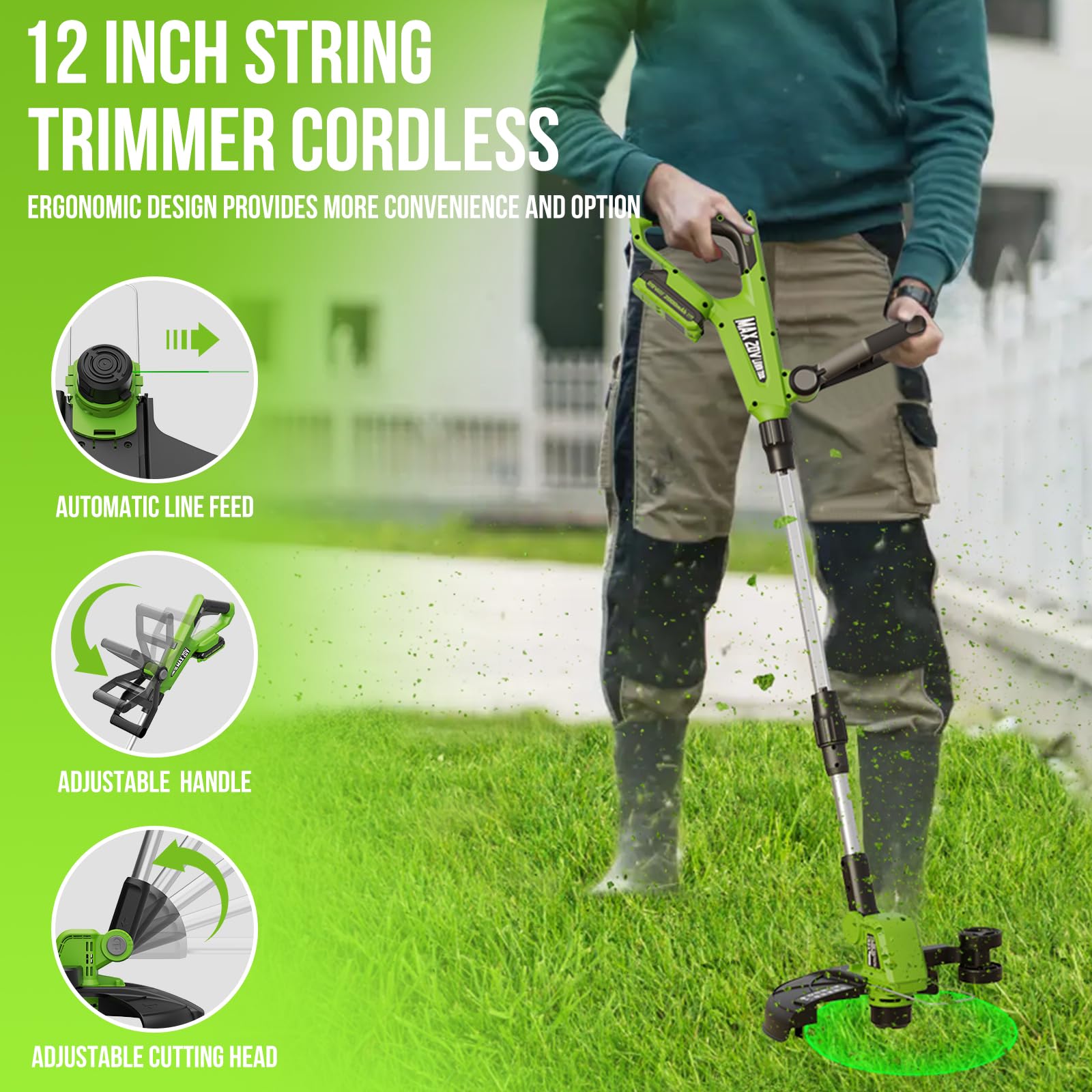 VARSK 12 Inch Weed Wacker in action trimming grass