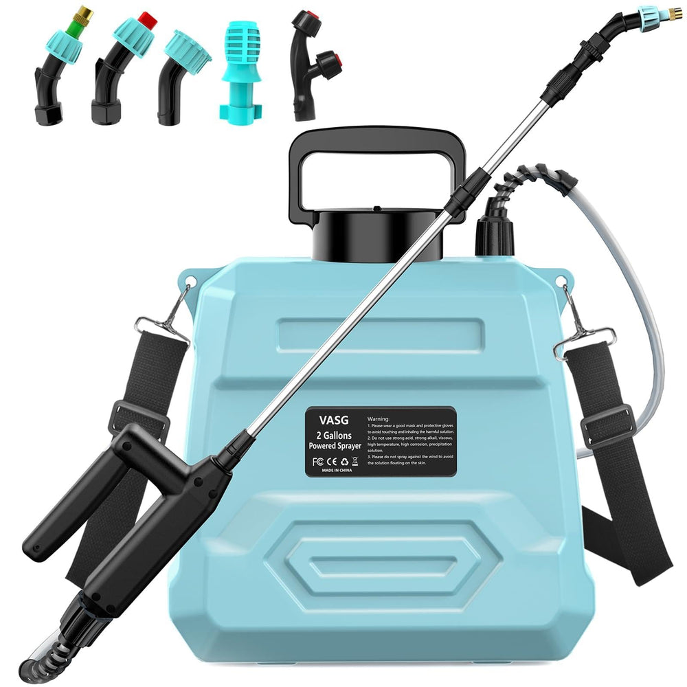 VASG Battery Powered Garden Sprayer front view in Ocean Blue