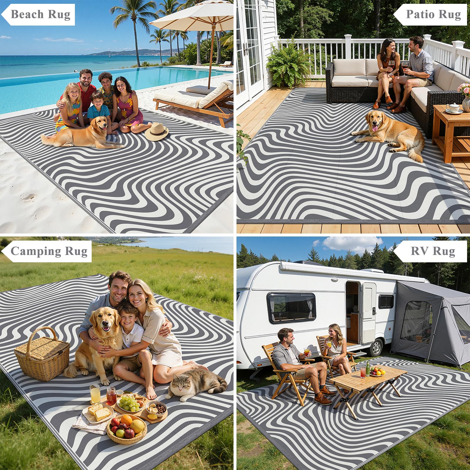 Vaukki 8x10 outdoor rug reversible design on deck