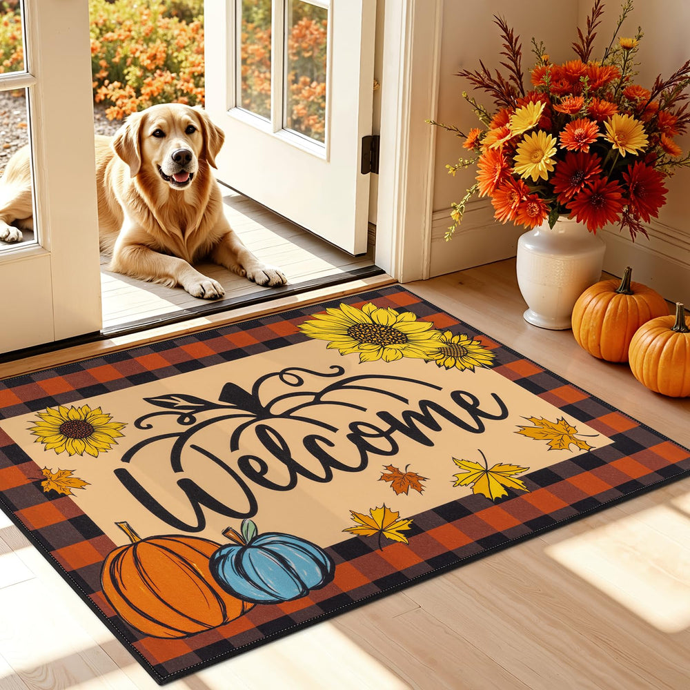 Vaukki Fall Pumpkin Entryway Mat front view with pumpkin design