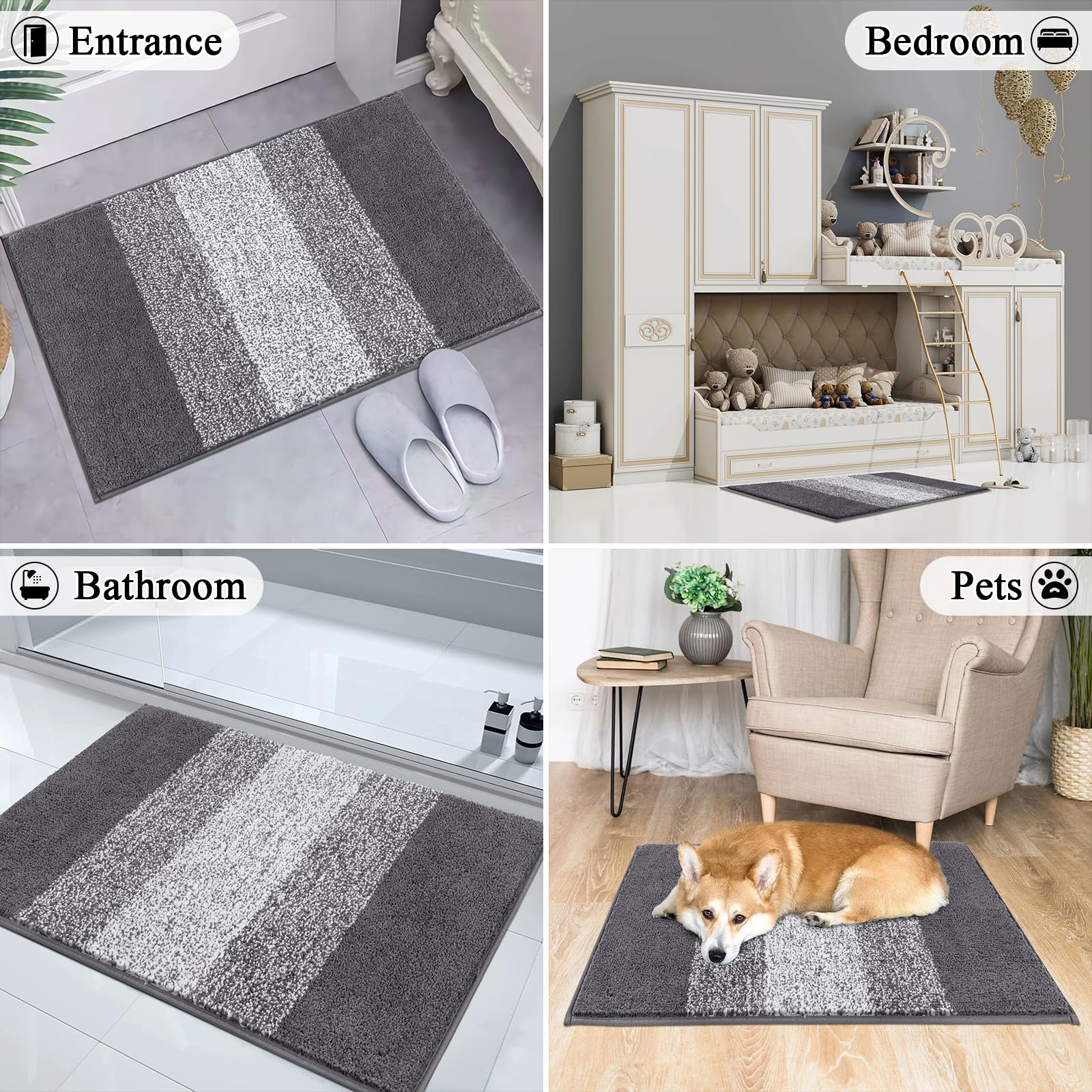 Vaukki Indoor Doormat Grey 20x32 inches side view