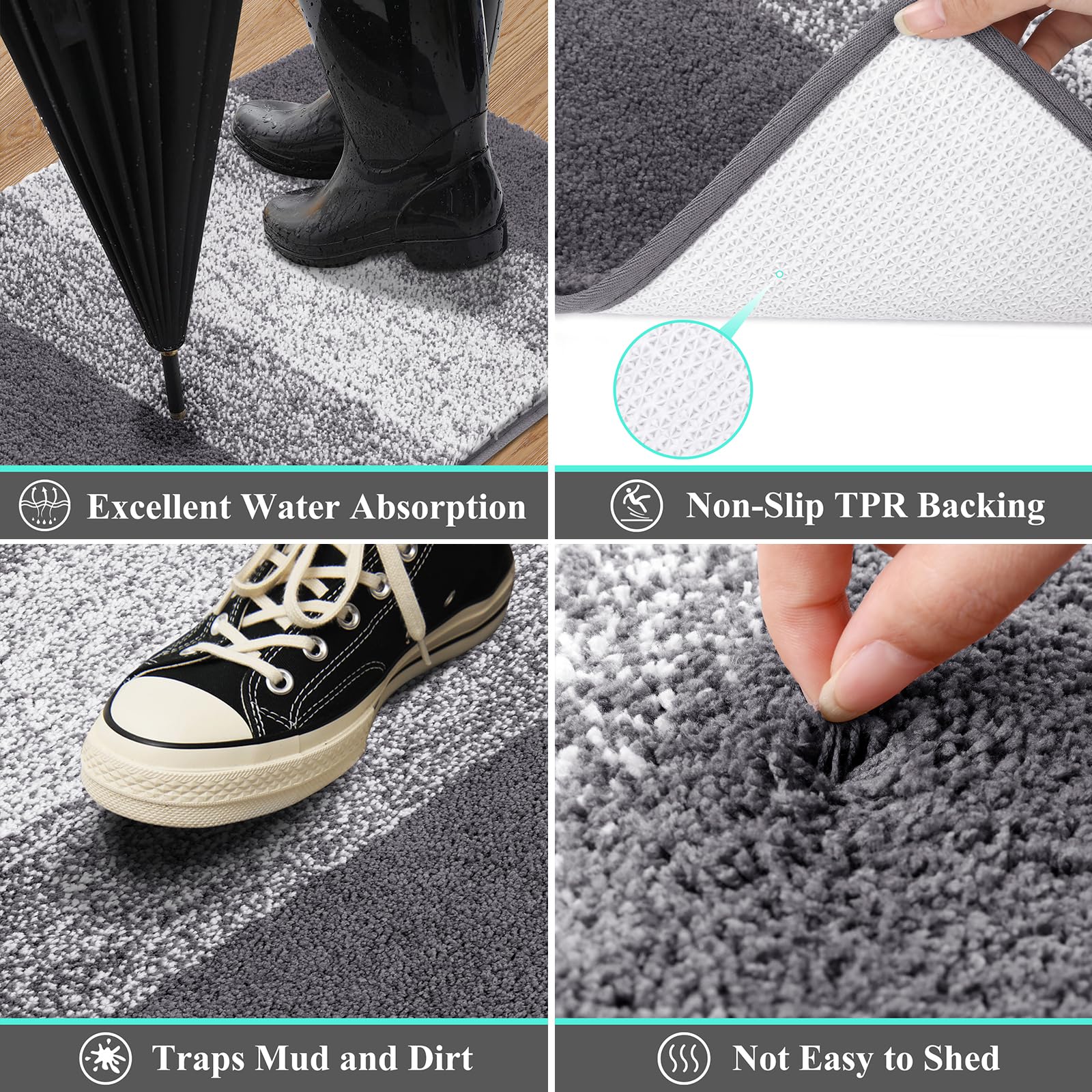 Vaukki Indoor Doormat Grey showing non-slip backing