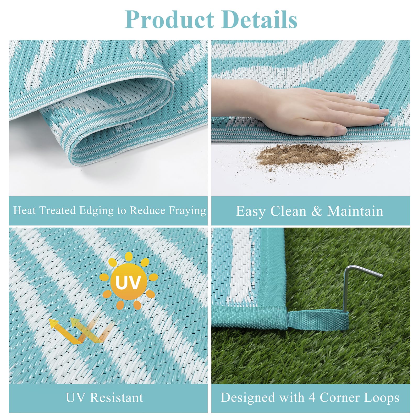 Vaukki outdoor rug 9x12 lightweight with carry bag