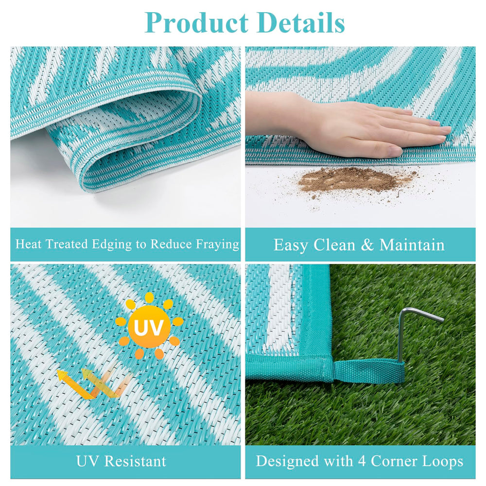 Vaukki outdoor rug 9x12 lightweight with carry bag