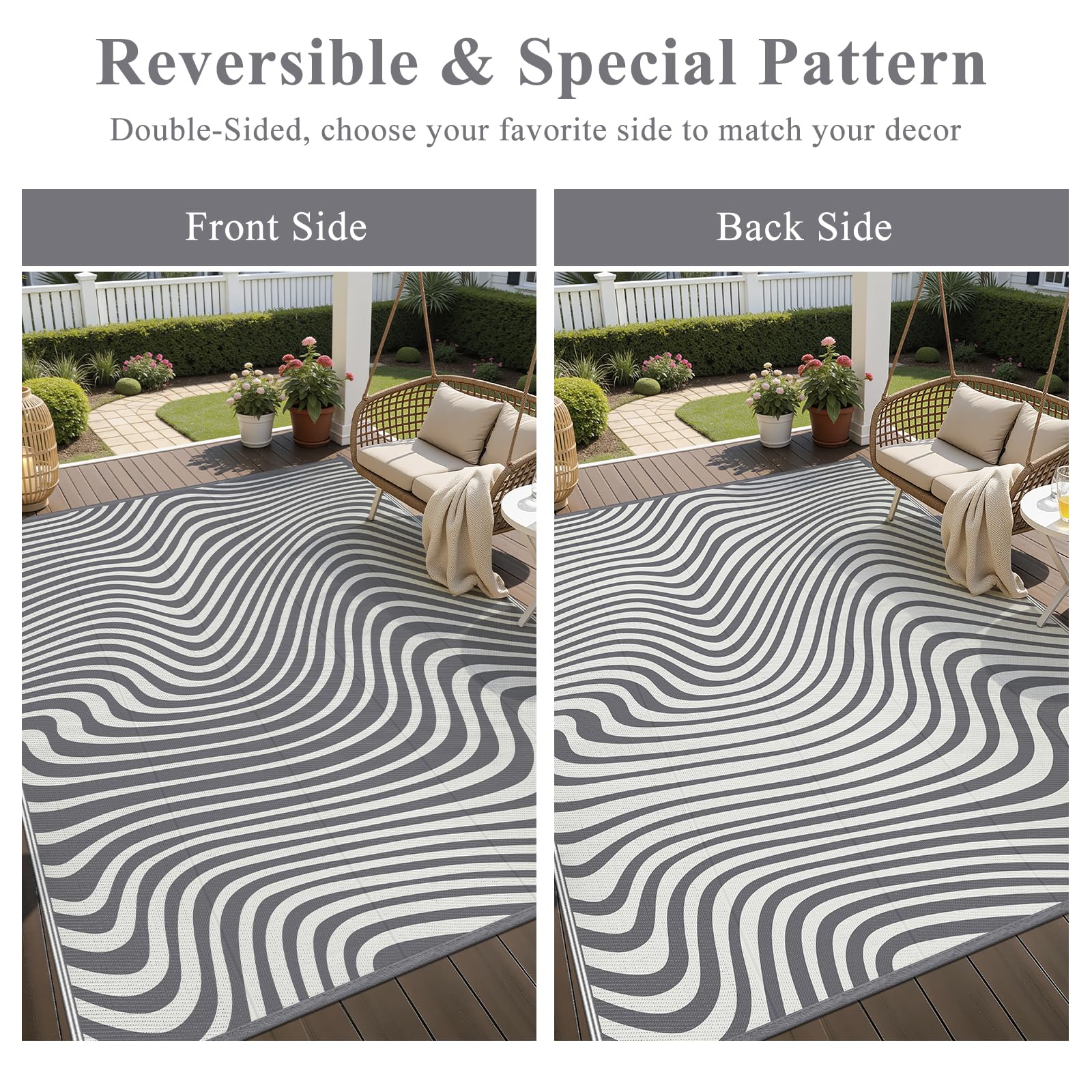 Vaukki outdoor rug on patio with furniture setup