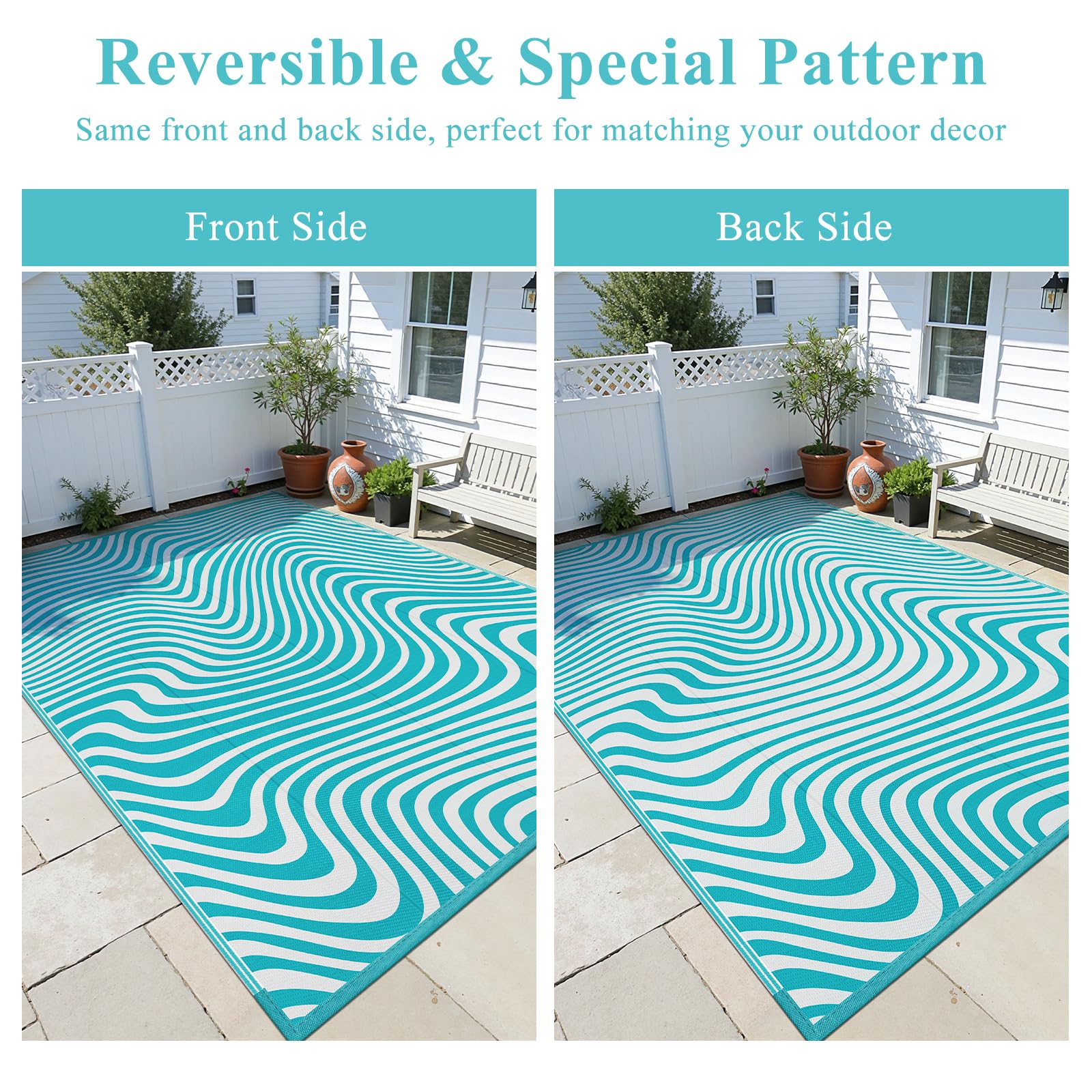 Vaukki portable outdoor rug 9x12 with ground stakes