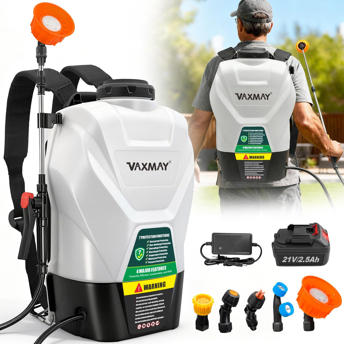 VAXMAY Backpack Sprayer front view with 42" telescopic wand