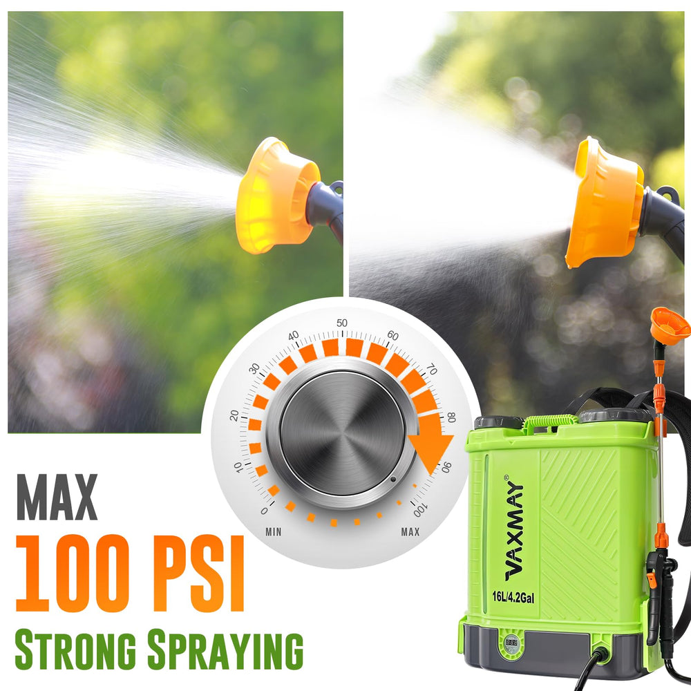 VAXMAY backpack sprayer showcasing telescopic wand and nozzles