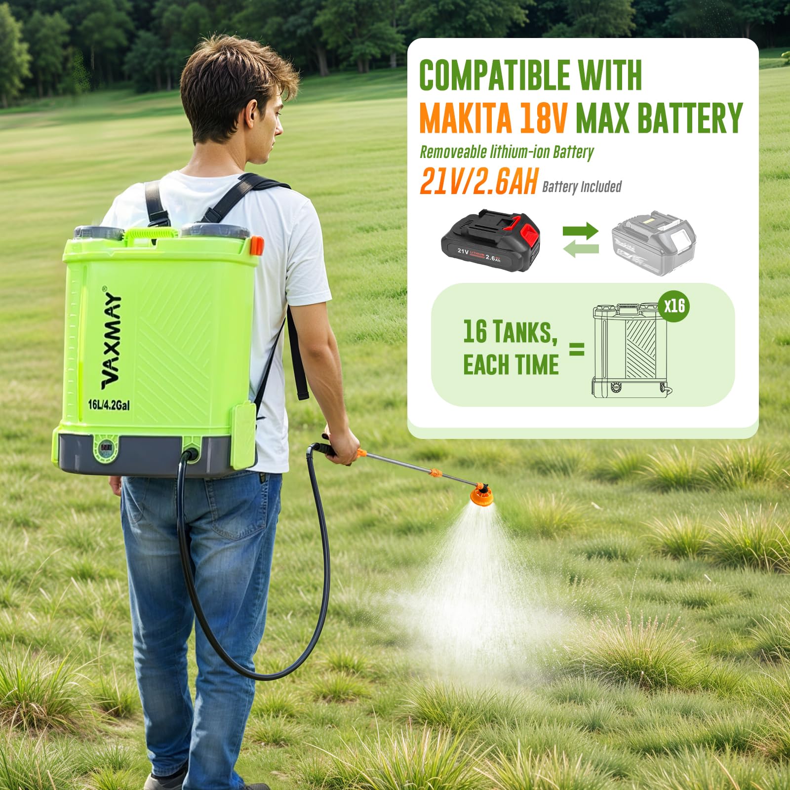 VAXMAY electric garden sprayer with 100 PSI pressure setting
