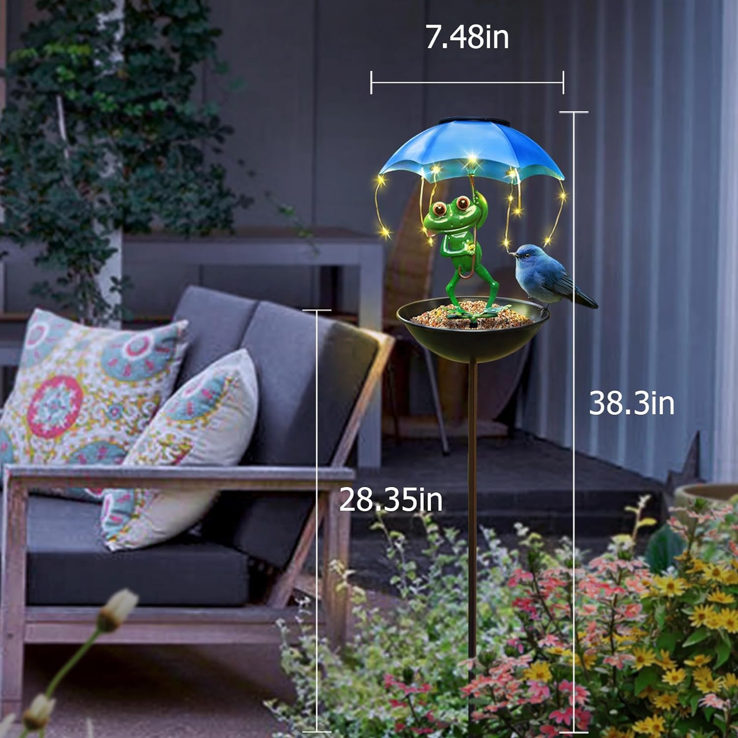 Vbioa Solar Bird Feeder Frog Garden Decor in a garden setting