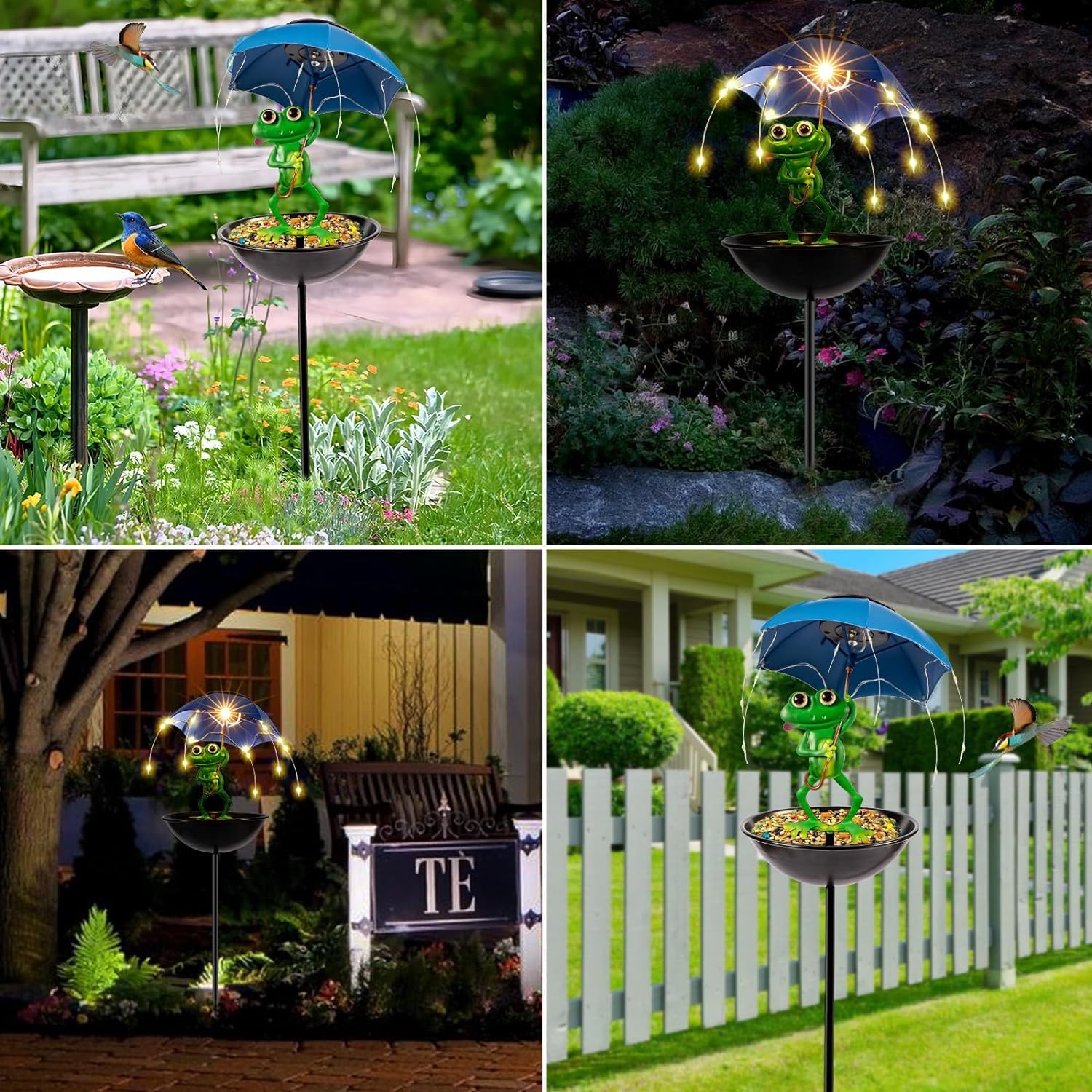 Vbioa Solar Bird Feeder Frog Garden Decor with stand included