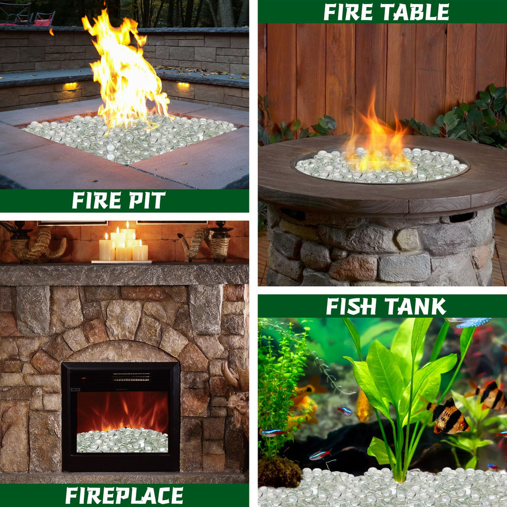 vchin Fire Pit Glass Beads displayed in a garden