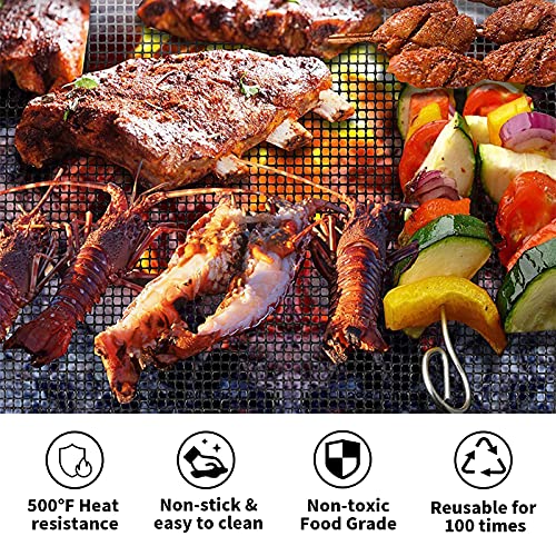 VCHOMY grill mats on a barbecue grill with food