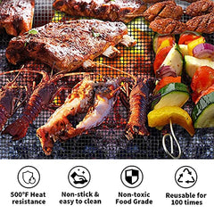 VCHOMY grill mats on a barbecue grill with food