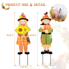 VCUTEKA Fall Scarecrow Yard Sign Decor, girl carrying pumpkins