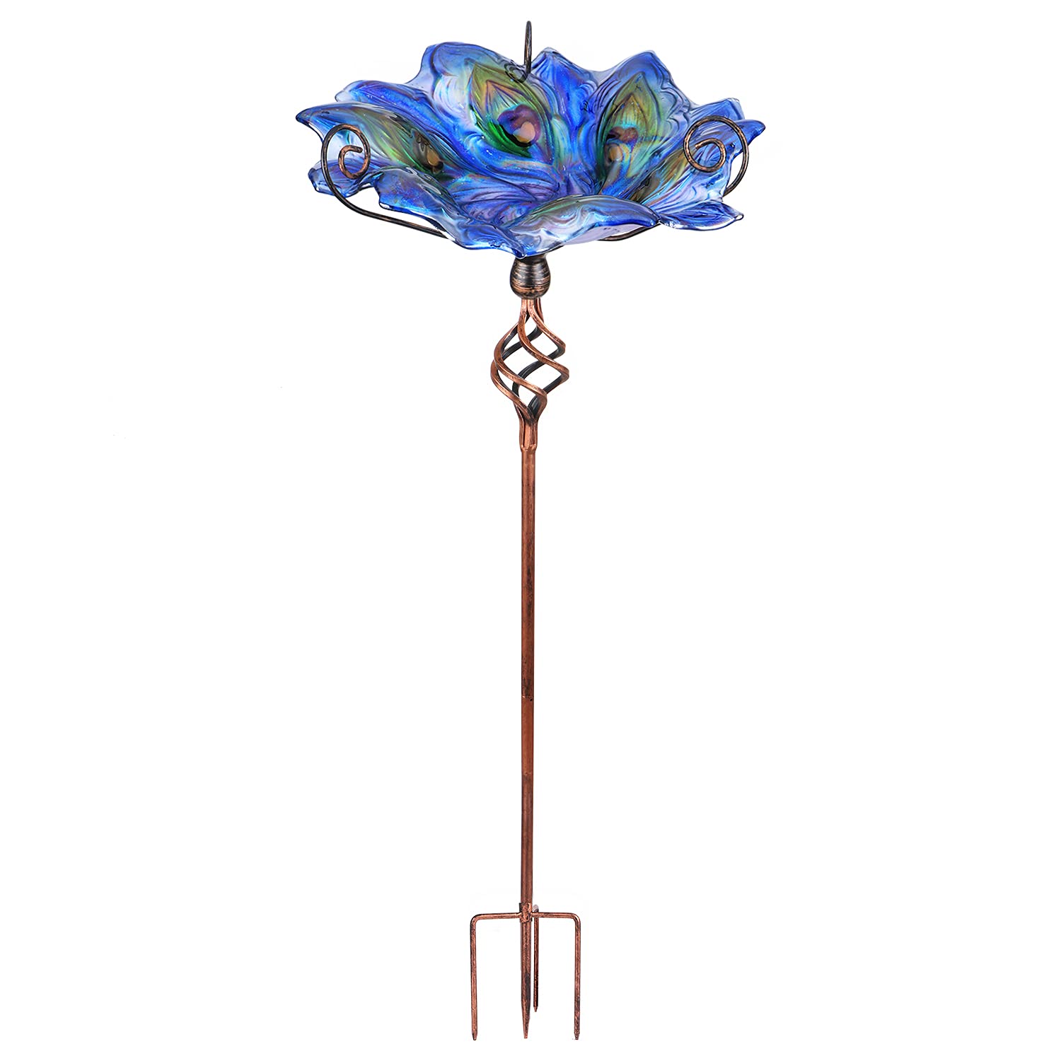 VCUTEKA Glass Bird Bath outdoor view with metal stake
