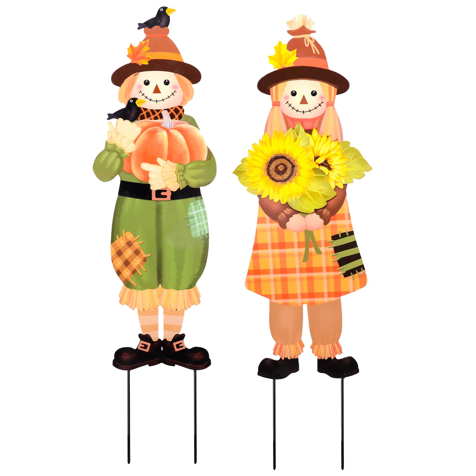 VCUTEKA scarecrow yard stakes assembled in the garden