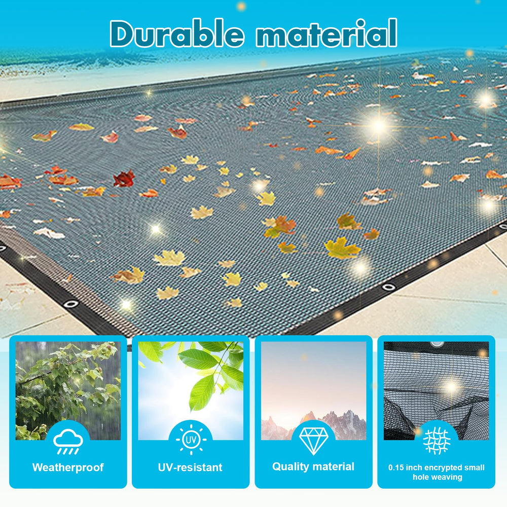 Vecacosic Pool Leaf Net Cover displayed on a pool deck
