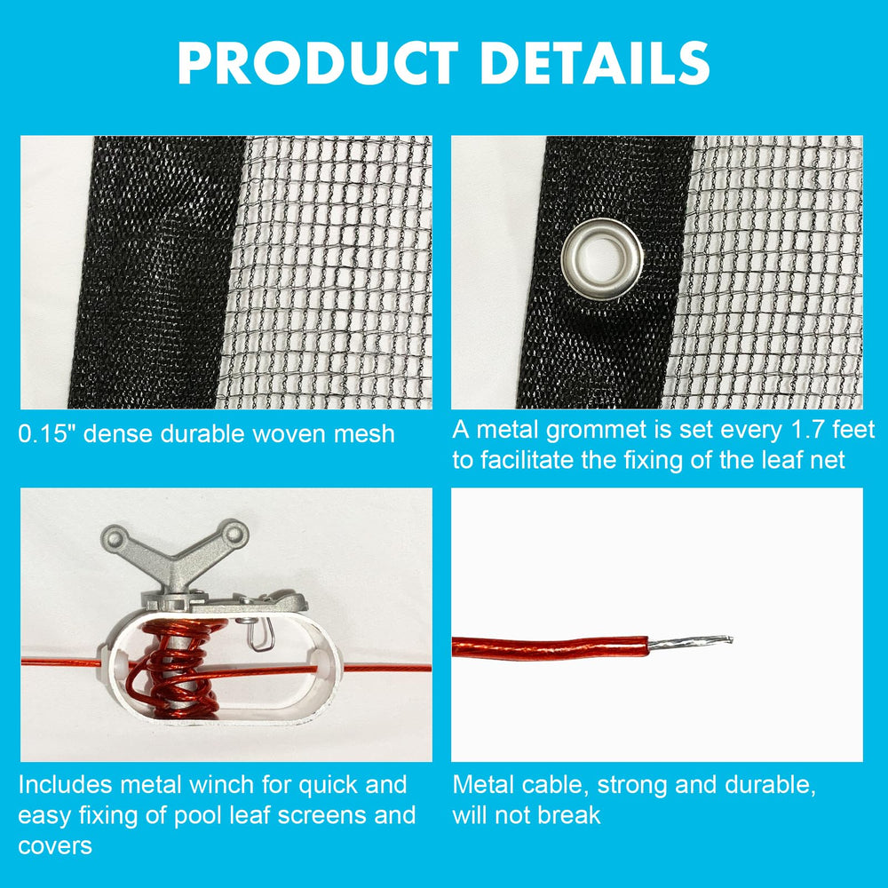 Vecacosic Pool Leaf Net Cover with winch and cable setup