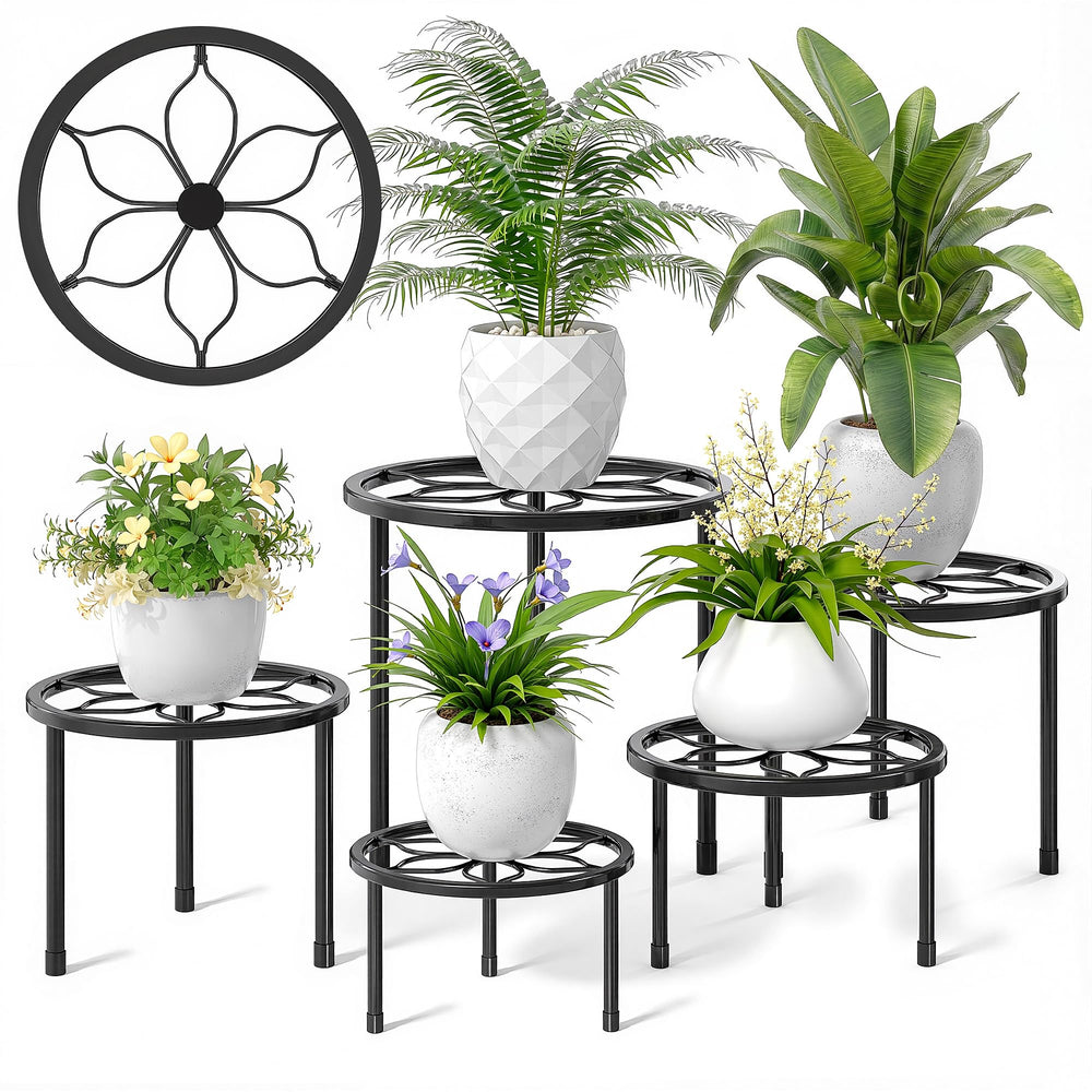 VECELO Metal Plant Stand Set of 5 in black, showcasing various sizes